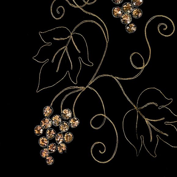 706. VINTAGE Grapes Wine Black Velvet Midi Skirt with Gold Sequin Embroidered - Picture 7 of 11